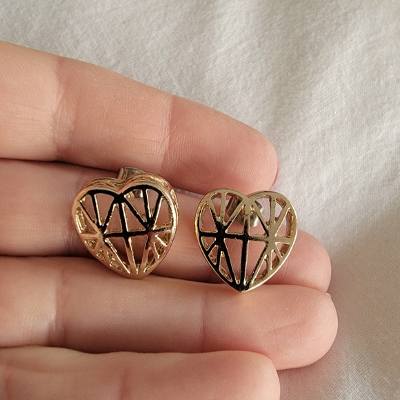 Statement Gold Heart Earrings - Picture 2 of 5